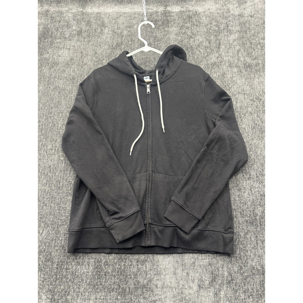 Old Navy Hoodie Mens XL Black Fleece Lined Ribbed Relaxed‎ Fit Full Zip Classic